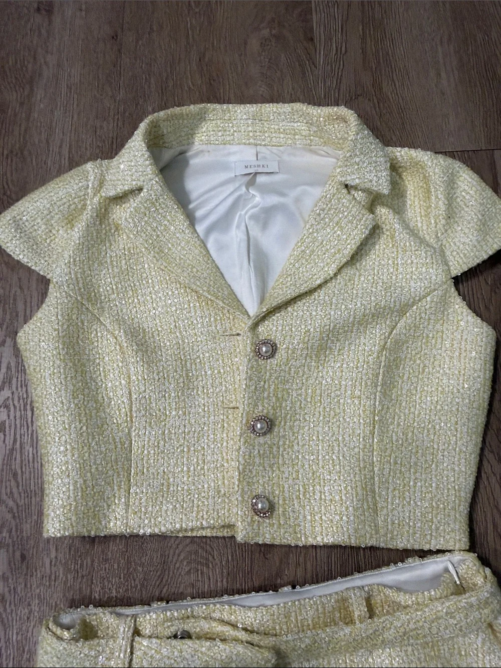 Meshki Cream Tweed Mini Skirt with Belt